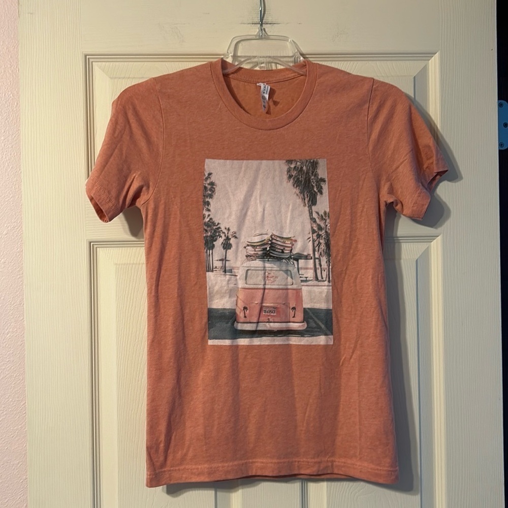 Bella Canvas Coral short sleeve tee Volkswagen Bus Van Beach Print Small